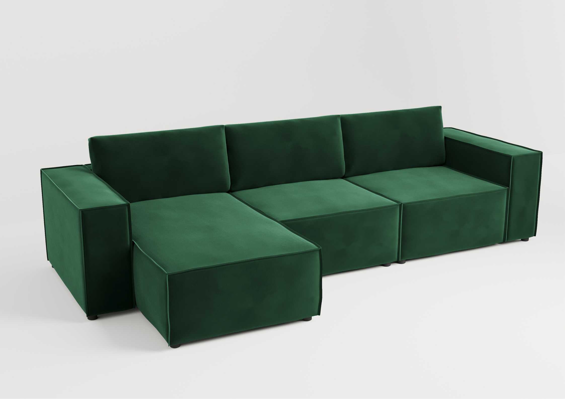 Modułowy narożnik z przeszyciami w kolorze zielonym